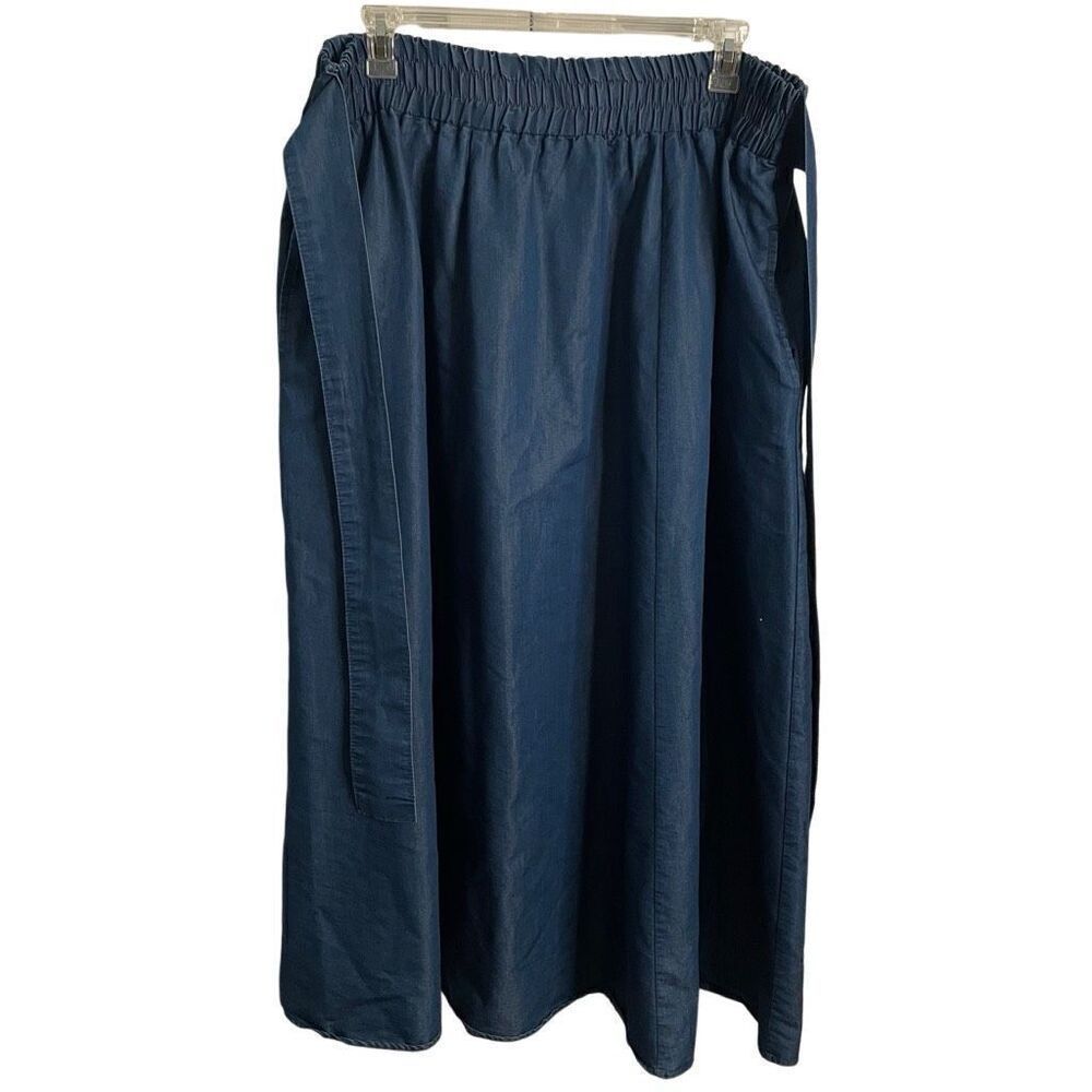 Step in Style Womens Maxi Skirt 5 (2X) Blue Elastic Paperbag Tie Waist Pockets